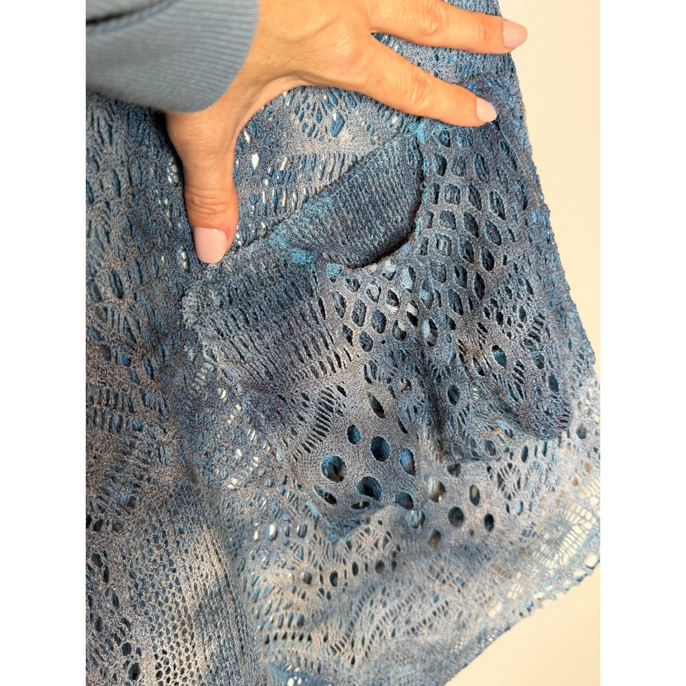 Blue Crochet Lace Sleeveless Vest Boho Coastal Festival Western Sheer Knit Top S - Picture 4 of 7